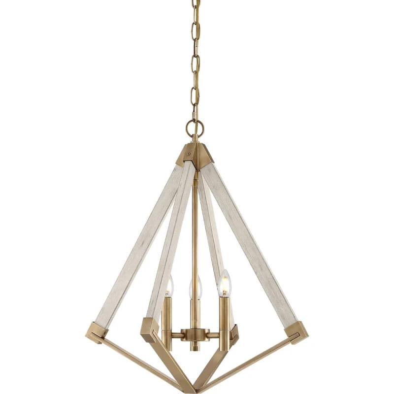 Quoizel LED Kroonluchter | 3X E14 Max 60W | Dimbaar | Whitewash Wood Effect and Weathered Brass