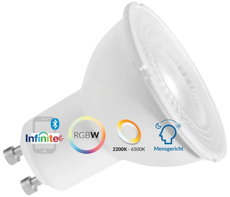 10x Megaman GU10 PAR16 LED Spot | 4.7W RGBW 220V/240V | 100° Ø50mm Dimbaar | MM11534