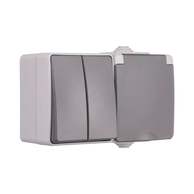 Ion Industries Schakelaar/wandcontactdoos | Opbouw Combinatie Wandcontactdoos en Serieschakelaar IP55 Grijs thumbnail 2