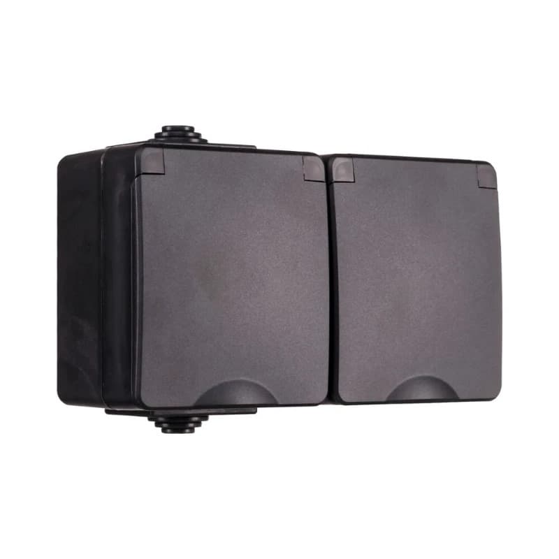 Ion Industries Wandcontactdoos | Opbouw 2-voudig IP55 Zwart thumbnail 2