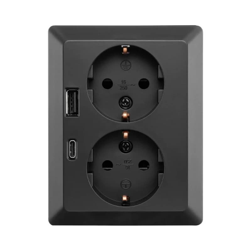 Ion Industries Wandcontactdoos | Half Opbouw 2-voudig RA USB A + USB C Mat Zwart