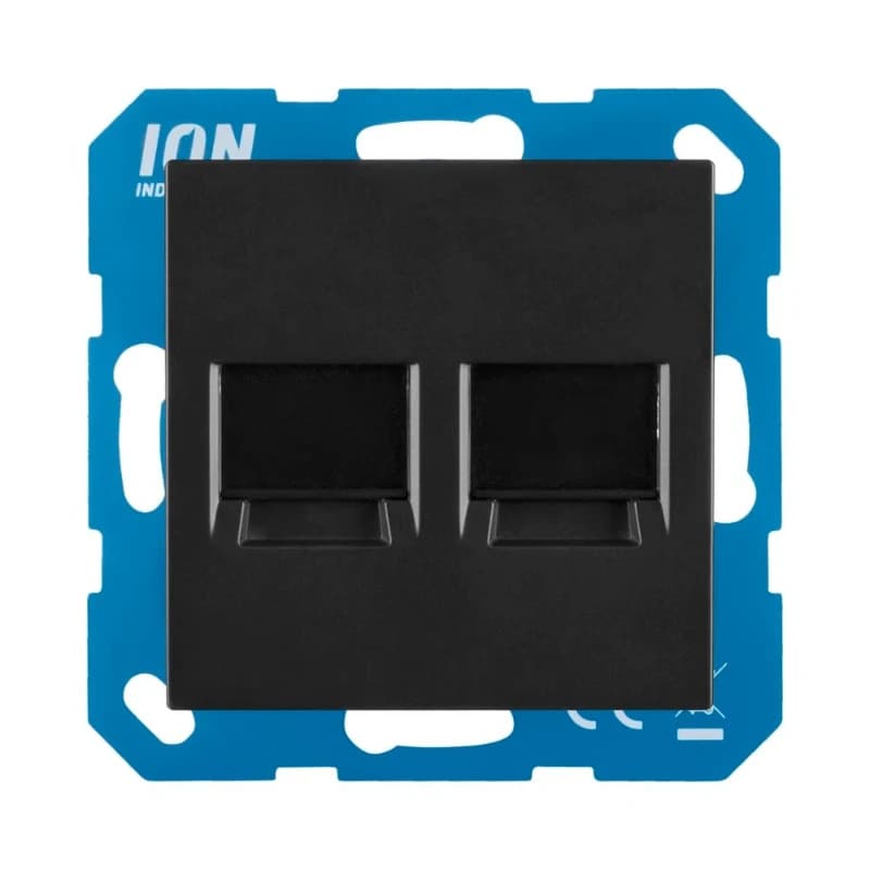 Ion Industries Modular Jack | Cat en Coax | 2-voudig met Centraalplaat V1/J1 Mat Zwart thumbnail 2