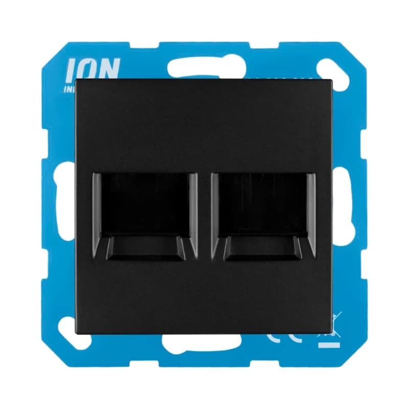 Ion Industries Modular Jack | Cat en Coax | 2-voudig met Centraalplaat E1 Mat Zwart thumbnail 2