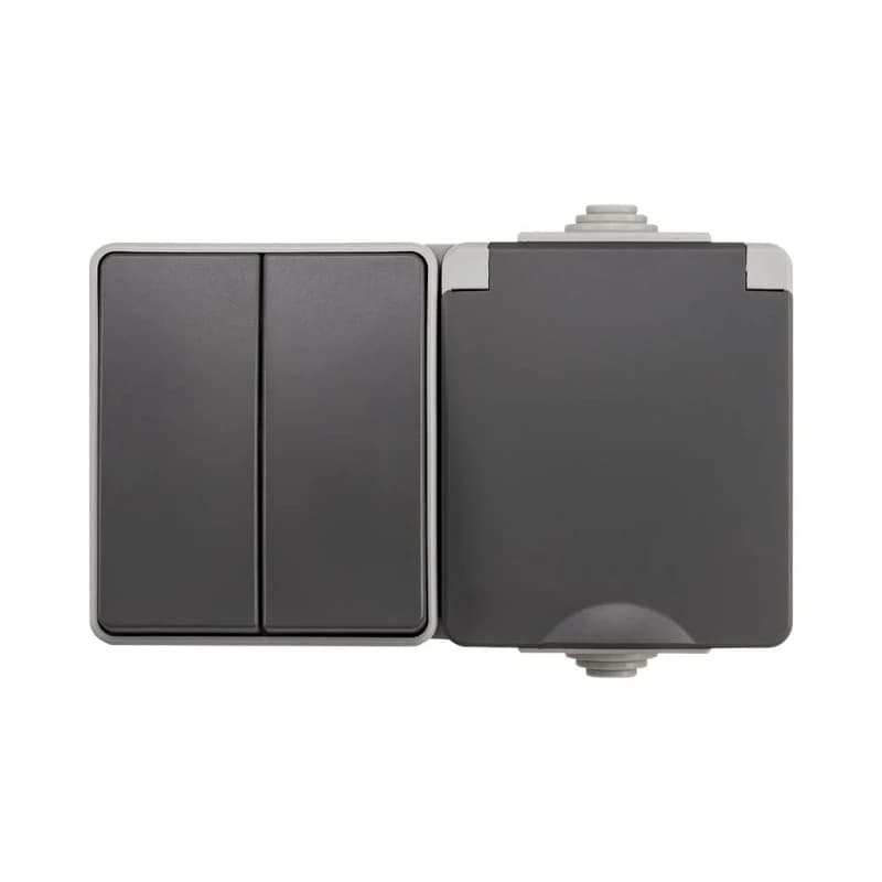 Ion Industries Schakelaar/wandcontactdoos | Opbouw Combinatie Wandcontactdoos en Serieschakelaar IP55 Grijs