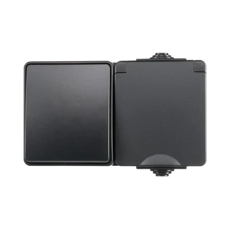 Ion Industries Schakelaar/wandcontactdoos | Opbouw Combinatie Wandcontactdoos en Wisselschakelaar IP55 Zwart