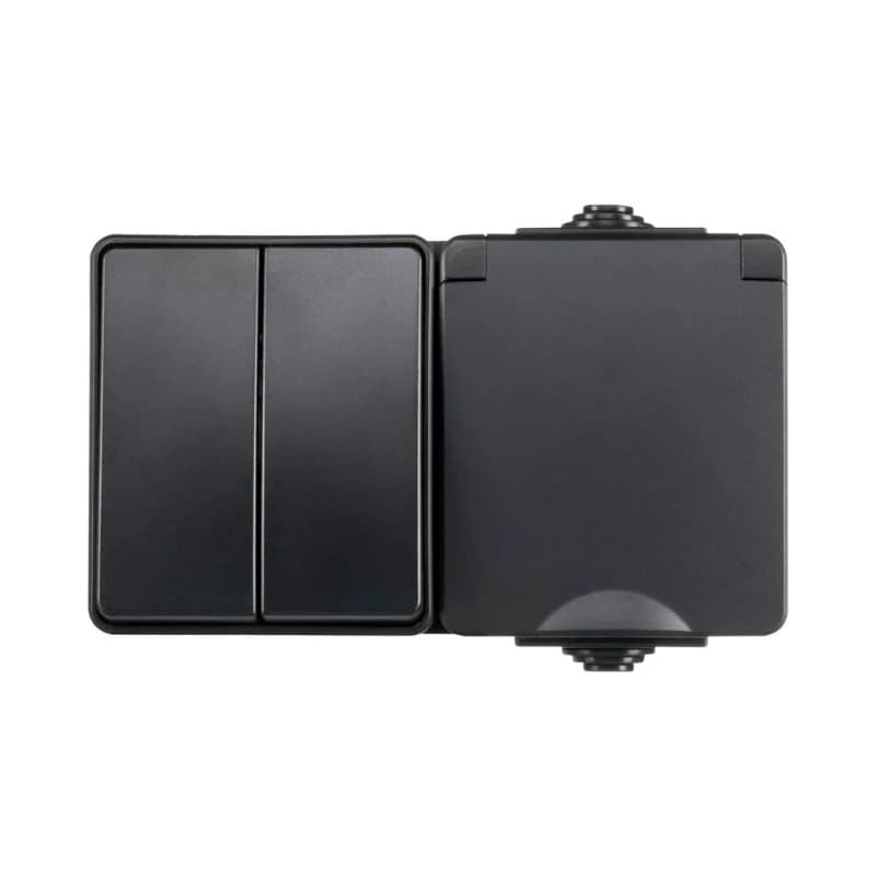 Ion Industries Schakelaar/wandcontactdoos | Opbouw Combinatie Wandcontactdoos en Serieschakelaar IP55 Zwart