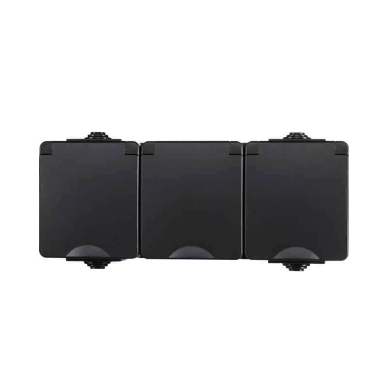 Ion Industries Wandcontactdoos | Opbouw 3-voudig IP55 Zwart