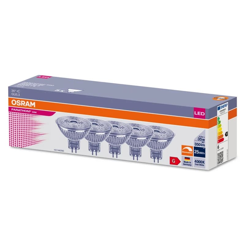 10x Osram 5X GU5.3 LED Lamp | 4.9W 4000K 12V 940 350Lm | 36° Ø51mm Dimbaar