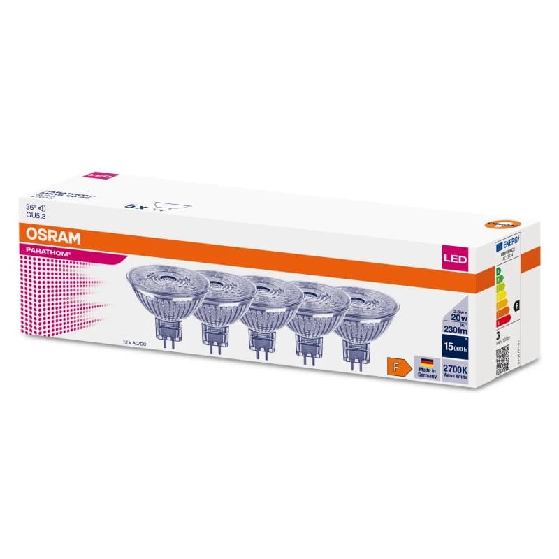 10x Osram 5X GU5.3 LED Lamp | 2.6W 2700K 12V 827 210Lm | 36° Ø50mm