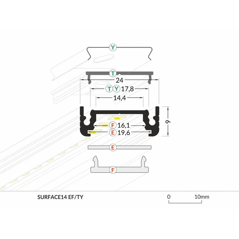 ELP Onderdeel LED-strip | profiel surface zwart 14mm 2mt thumbnail 2