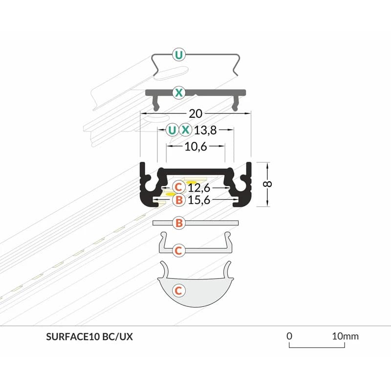 ELP LED-strip Profiel | surface 10mm 2mt thumbnail 2