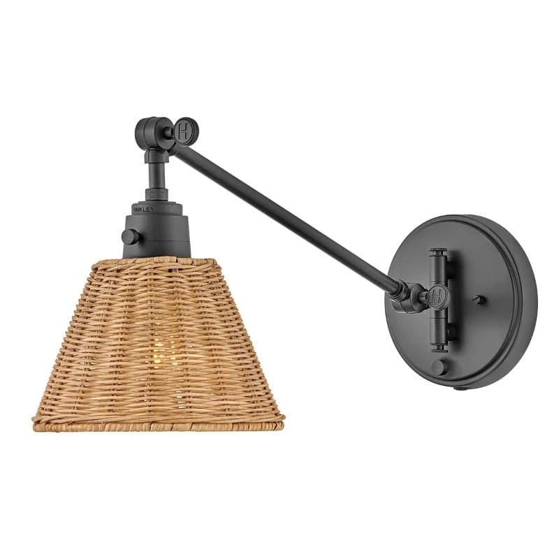 Hinkley LED Wandlamp Arti | 1X E27 Max 60W | Black, Natural Rattan Shade
