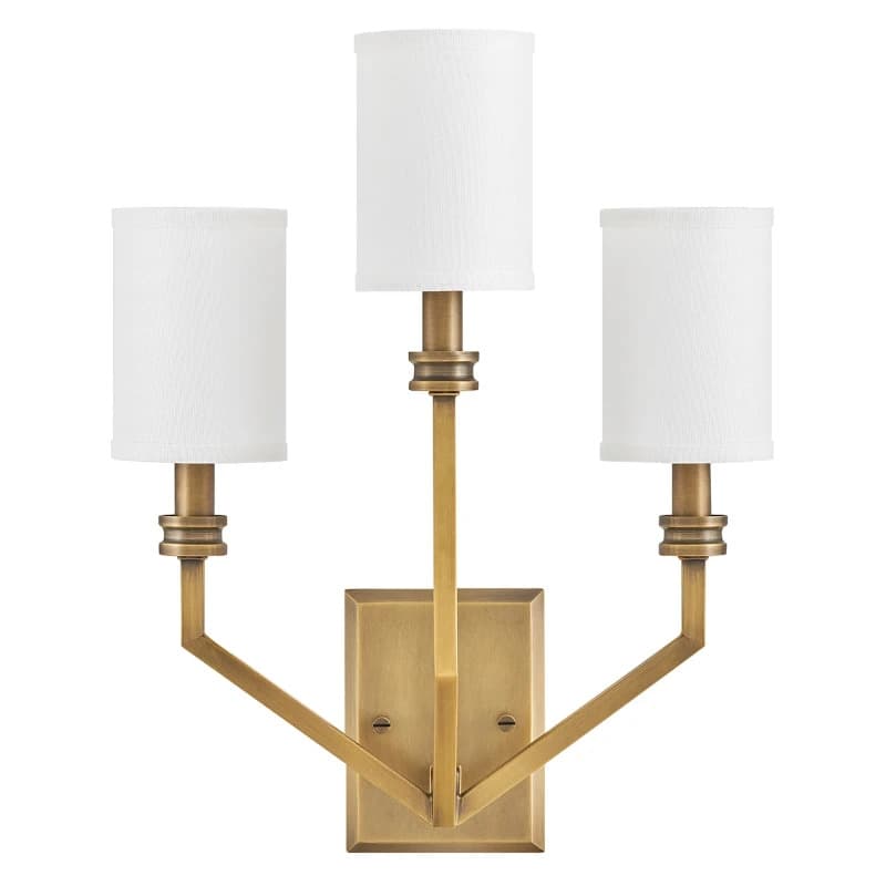Hinkley LED Wandlamp Moore | 3X E27 Max 40W | Heritage Brass with Ivory Linen Shade