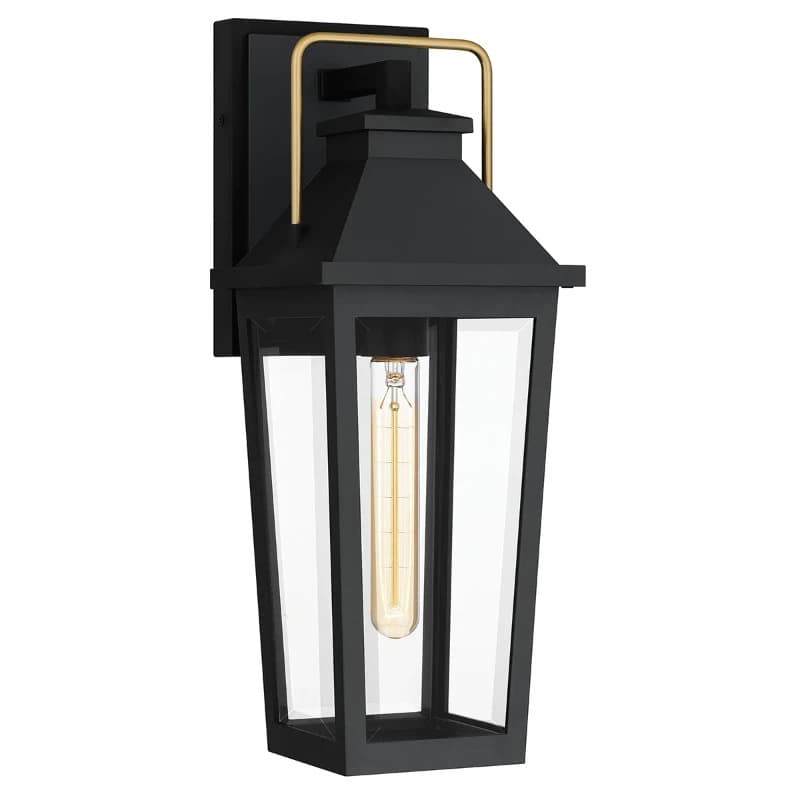 Quoizel LED Wand Buitenlamp Buckley | 1X E27 Max 40W | Matt Black&Brass Accent