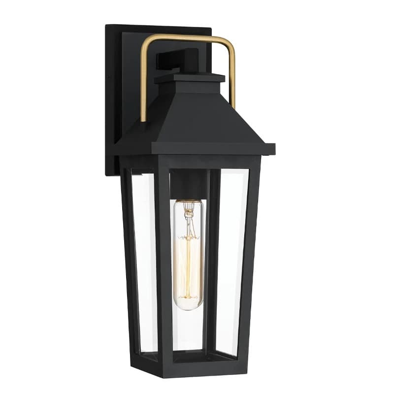 Quoizel LED Wand Buitenlamp Buckley | 1X E27 Max 40W | Matt Black&Brass Accent