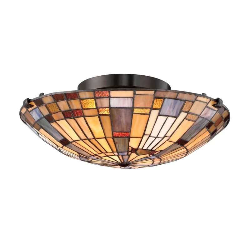 Quoizel Tifanny LED Plafondlamp Inglenook | 2X E27 Max 60W | Valiant Bronze&Art Glass Shade