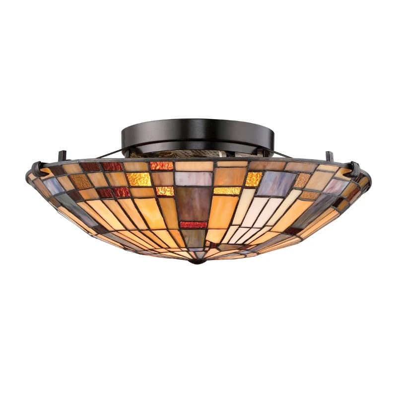 Quoizel Tifanny LED Plafondlamp Inglenook | 2X E27 Max 60W | Valiant Bronze&Art Glass Shade thumbnail 2