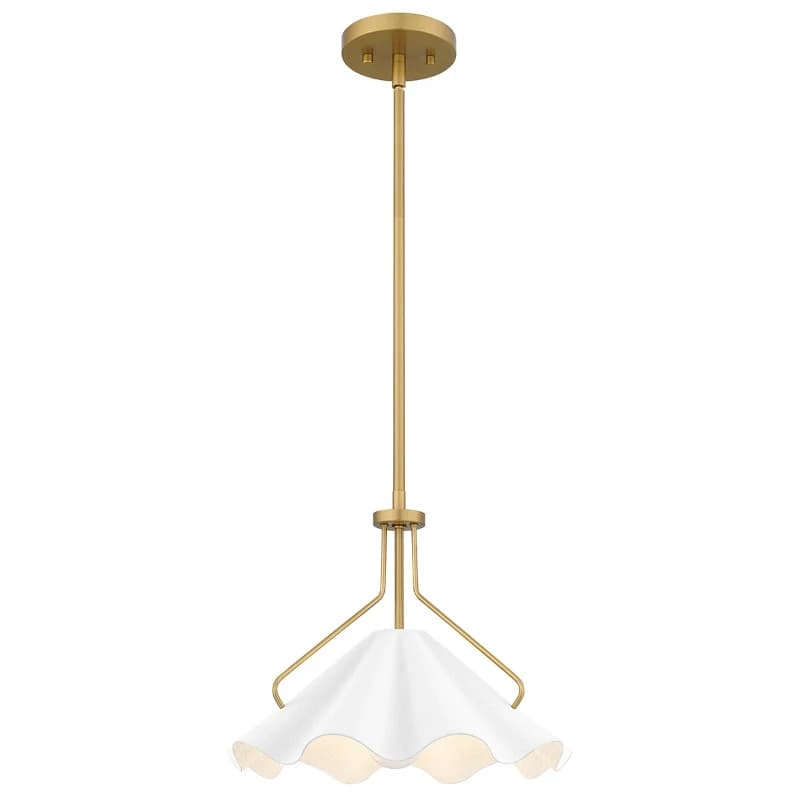 Quoizel LED Hanglamp Mejia | 1X E27 Max 60W | Aged Brass, Textured White Steel Shade