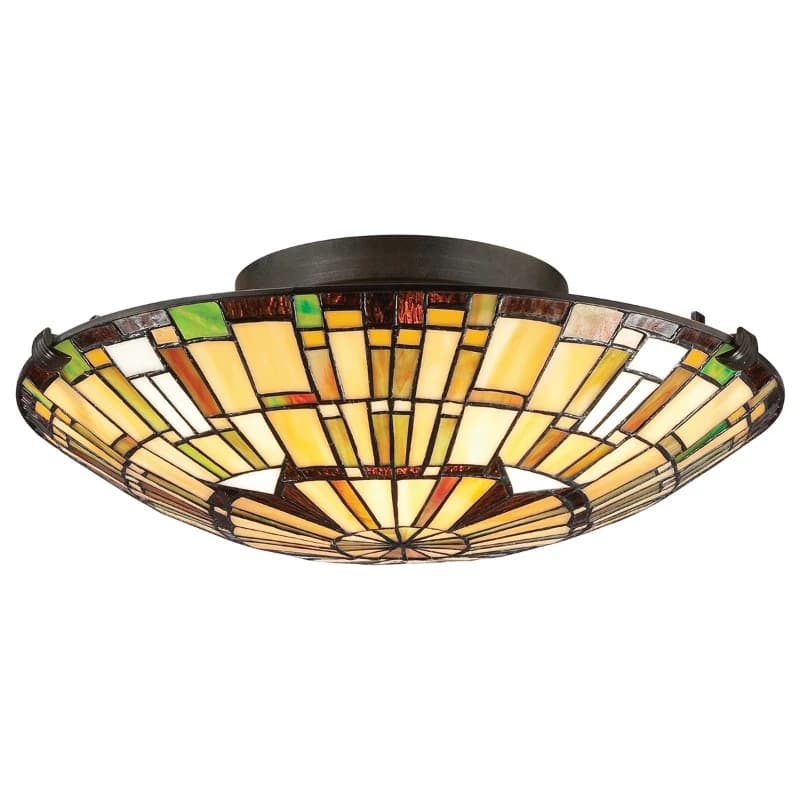 Quoizel Tifanny LED Plafondlamp Reed | 2X E27 Max 60W | Valiant Bronze&Art Glass Shade