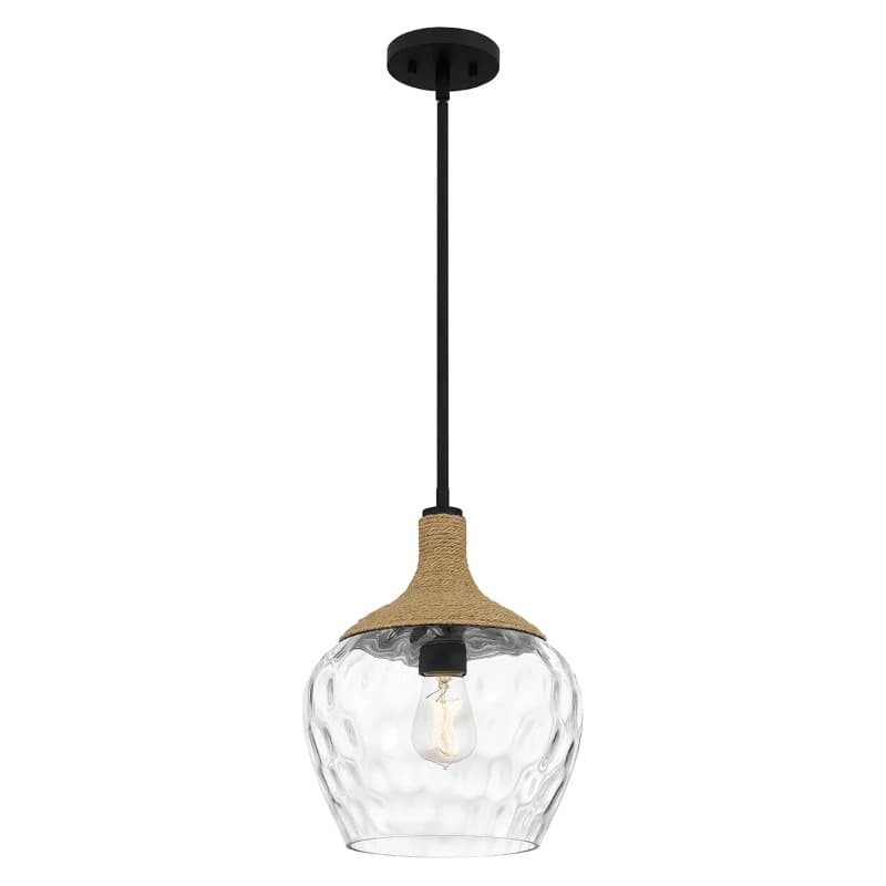 Quoizel LED Hanglamp Royer | 1X E27 Max 60W | Matte Black with natural rope detail and clear mot