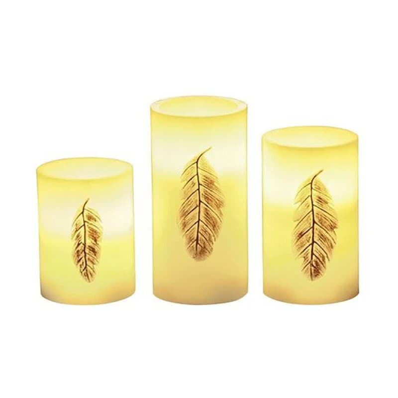 3 x LED Wachskaarsen Golden Feather Wit/Goud warm wit voor 3 x AAA batterij met schakelaar