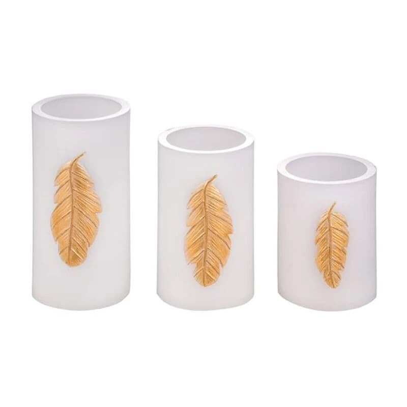 3 x LED Wachskaarsen Golden Feather Wit/Goud warm wit voor 3 x AAA batterij met schakelaar thumbnail 2