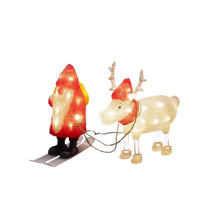 Konstsmide LED Acryl Decoratie Kerstman&Rendier | 40 Warmwitte Lichtpunten | 1.2W 24V | 5m Kabel | 23-26x23-24cm | Buiten Gebruik