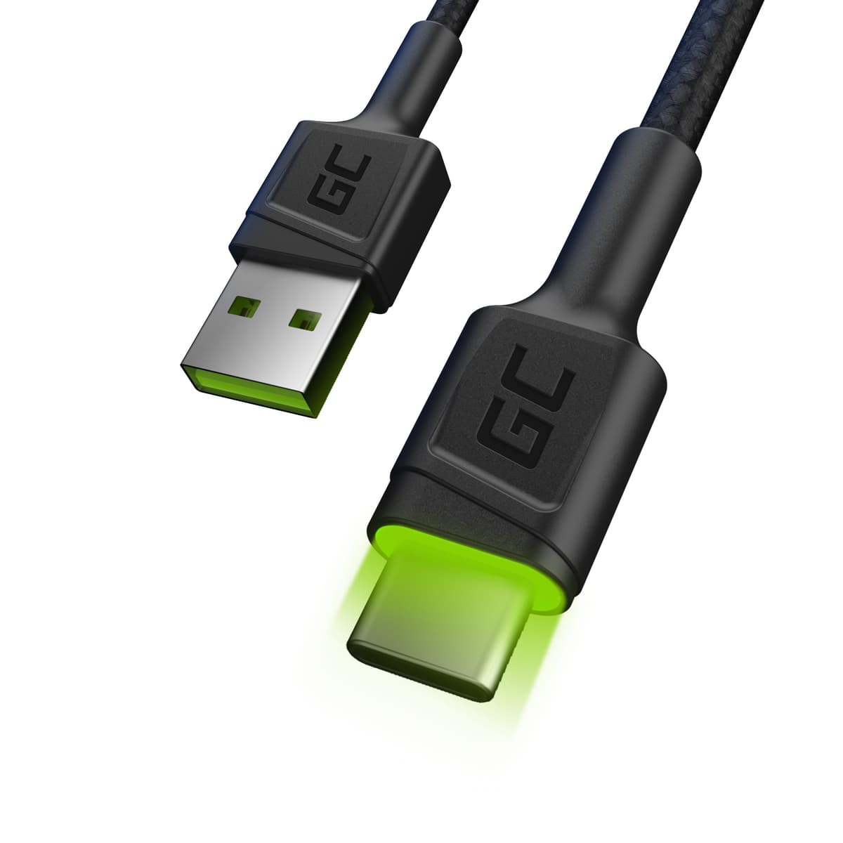 Oplaad kabel GC Ray USB - USB-C 200cm met ingebouwd groen LED licht, Fast Charging -Ultra Charge - QC 3.0