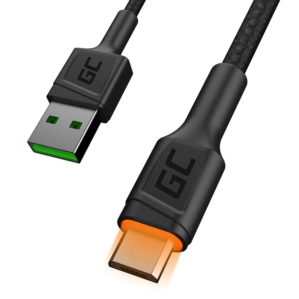 Oplaad kabel GC Ray USB - Micro USB 200cm met ingebouwd orange LED licht, Fast charge - Ultra Charge - QC 3.0