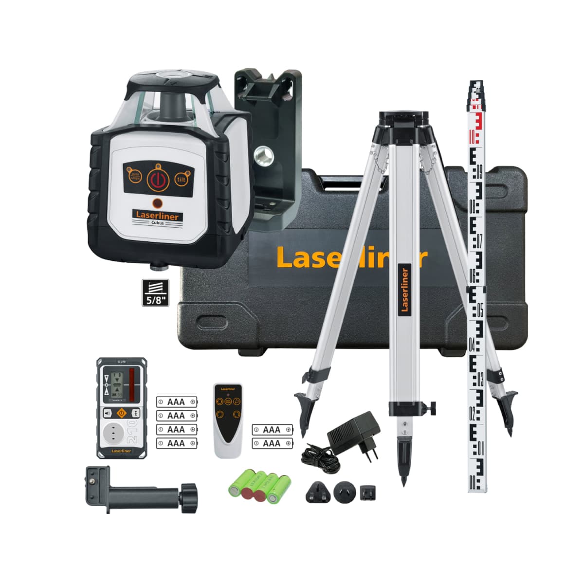 Laserliner Cubus 210 S Roterende Laser Set Incl. Statief, Ontvanger En Meetlat In Koffer - Rood - 200 M - IP66