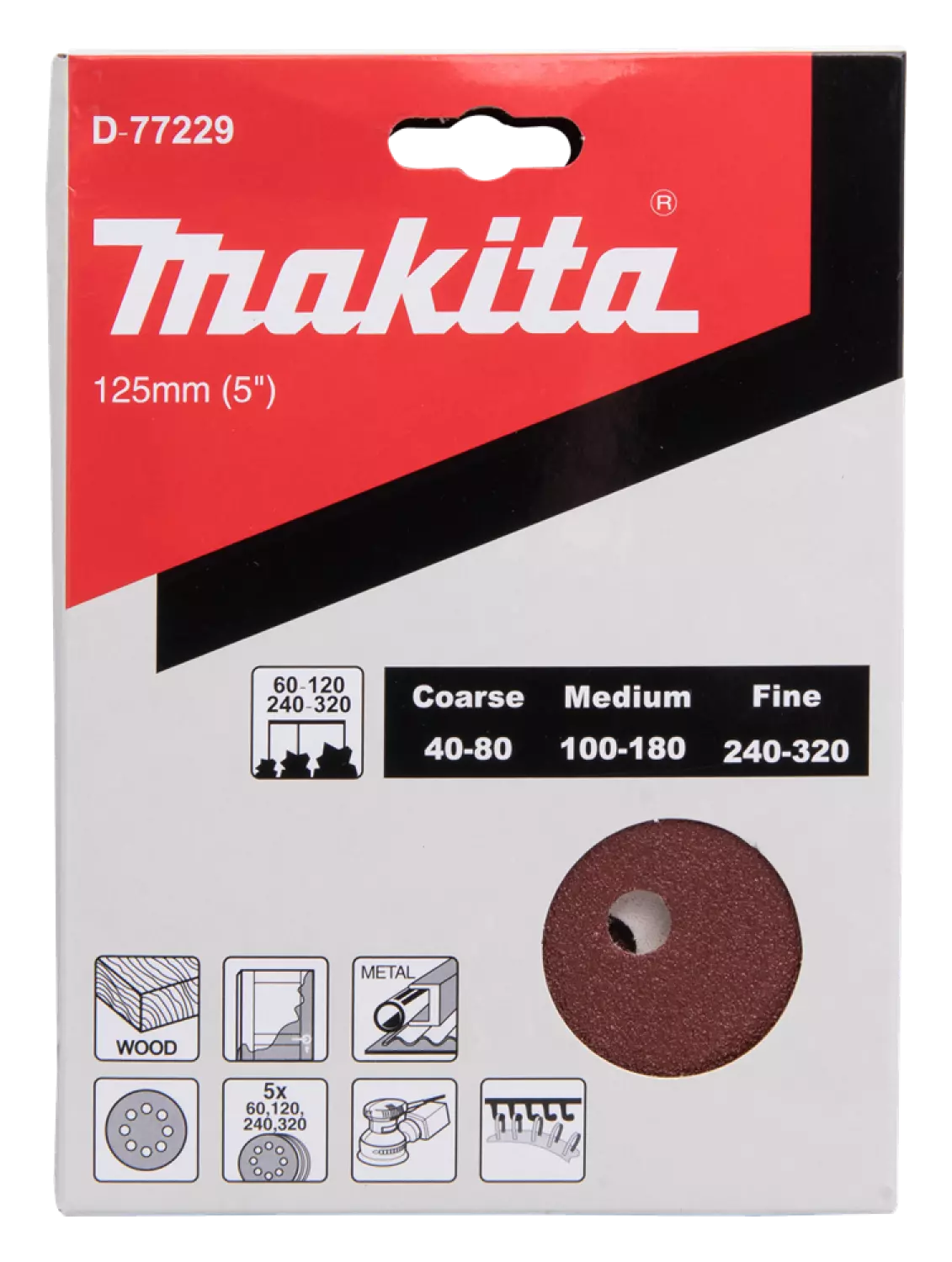 Makita D-77229 Schuurschijfset - 125mm (20 St) K60 - K120 - K240 - K320