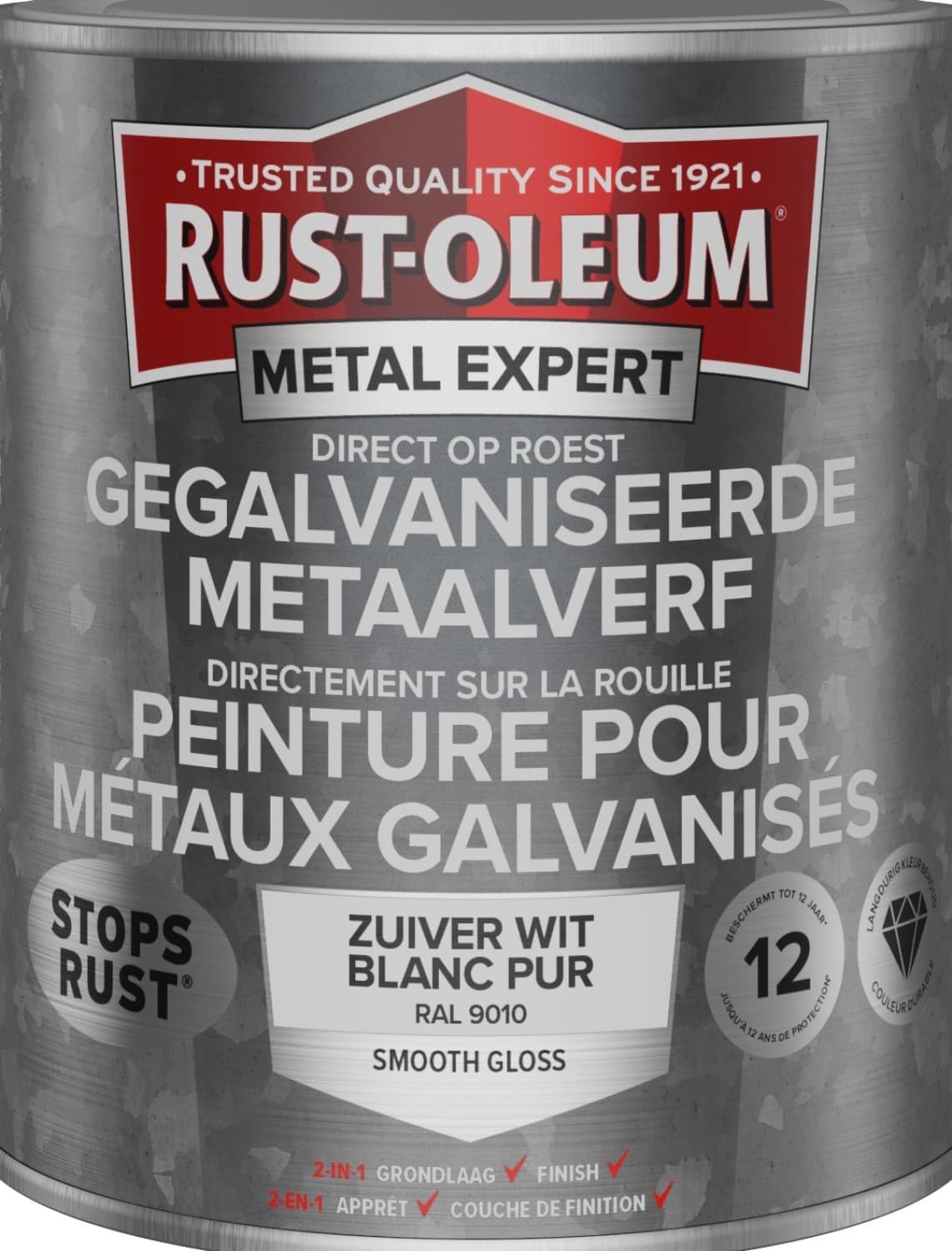 Rust-Oleum Gegalvaniseerde Metaalverf - RAL 9010 Zuiverwit - 0,75L