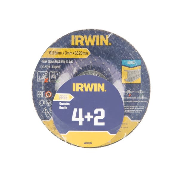 IRWIN 4 slijpschijven (+ 2 gratis)115mmx3mm doorslijpschijf metaal
