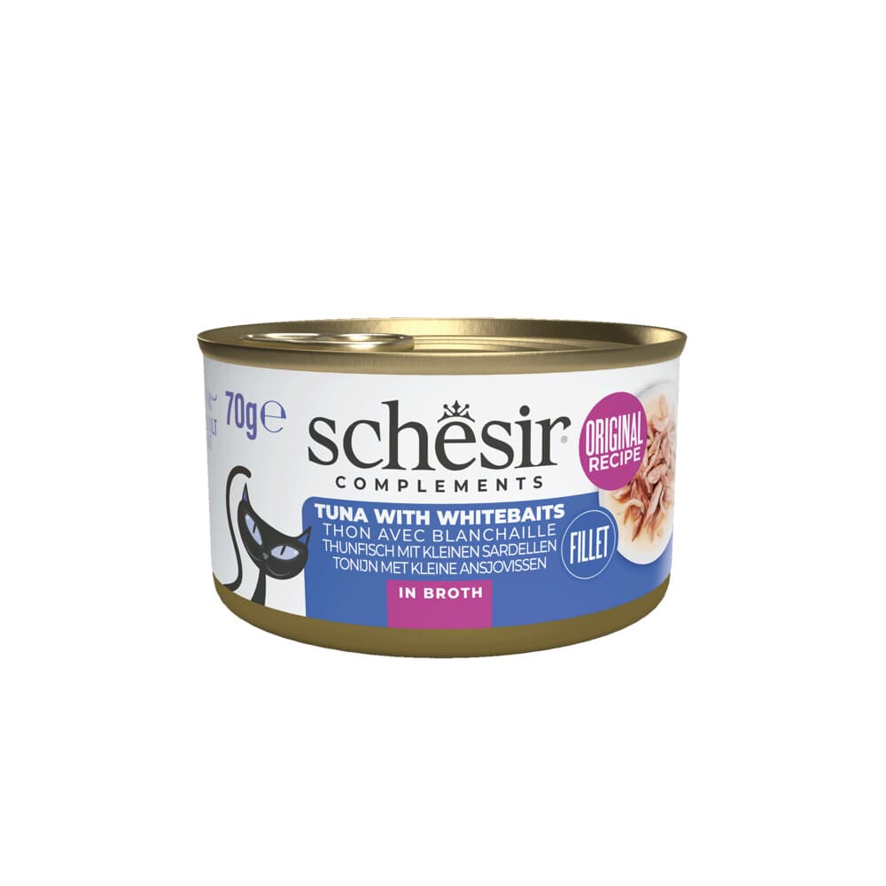 12x Schesir Kattenvoer Tonijn en Witvis in Boullion 70 gr