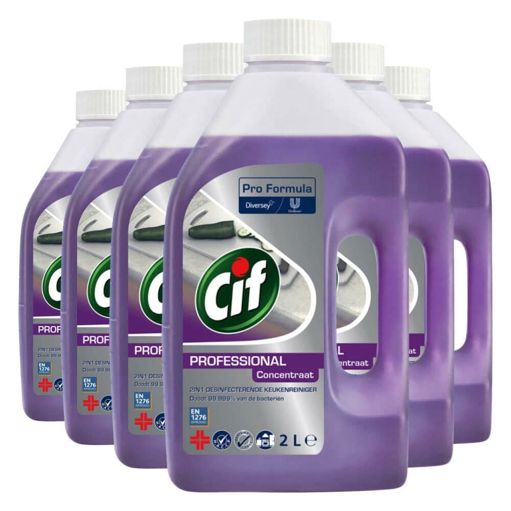 6x Cif Professional 2-in-1 Desinfecterende Keukenreiniger Pro Formula 2 liter