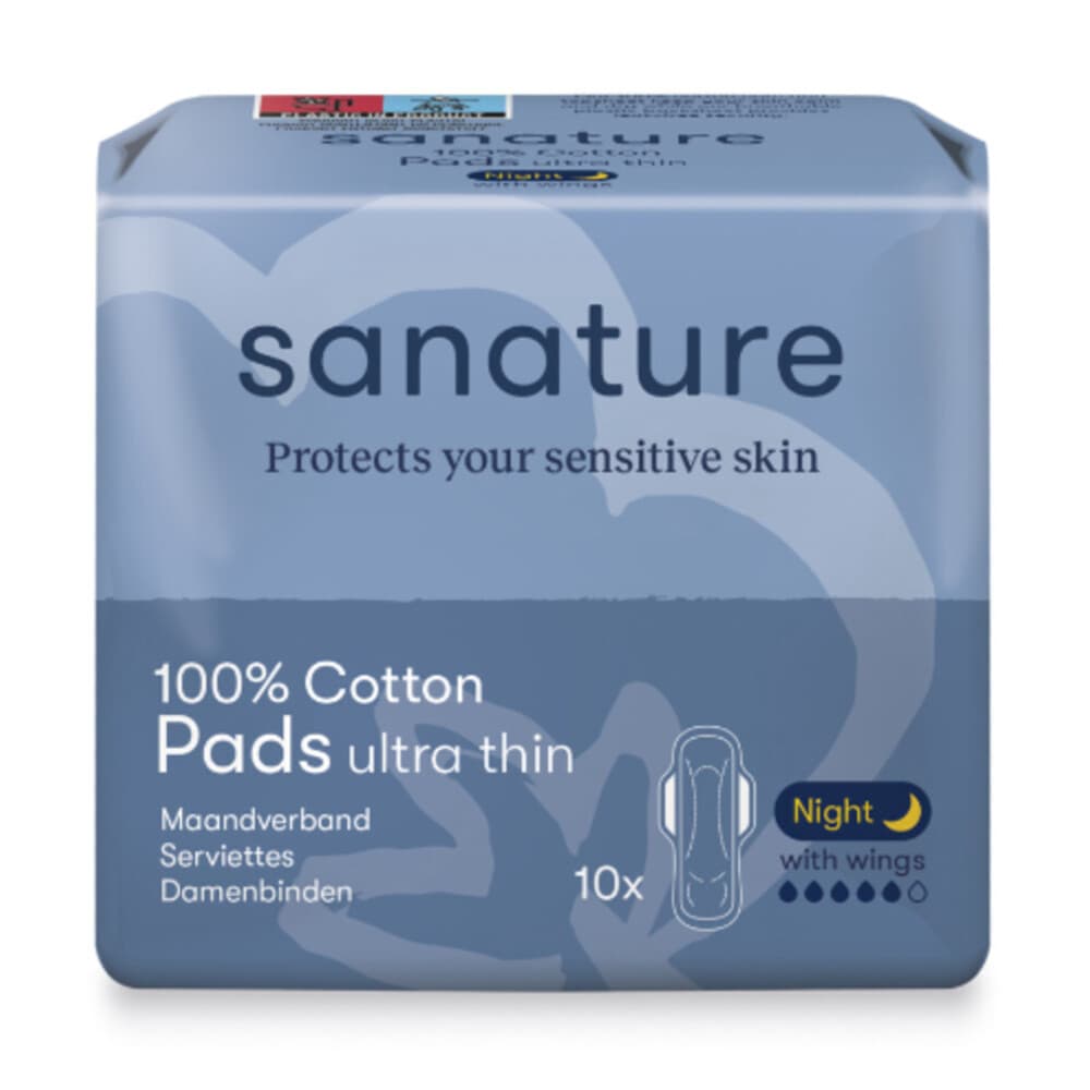 Sanature 100% Katoen Maandverband Ultra Night 10 stuks
