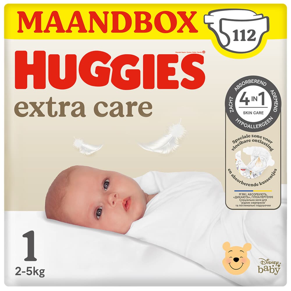4x Huggies Extra Care Newborn Luiers Maat 1 (2 - 5 kg) 28 stuks
