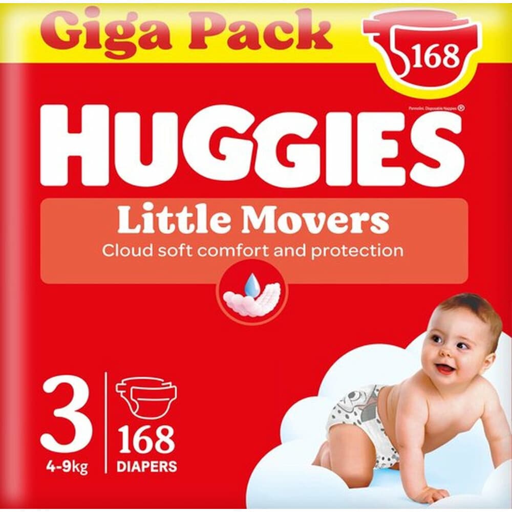3x Huggies Little Movers Luiers Maat 3 (4 - 9 kg) 56 stuks