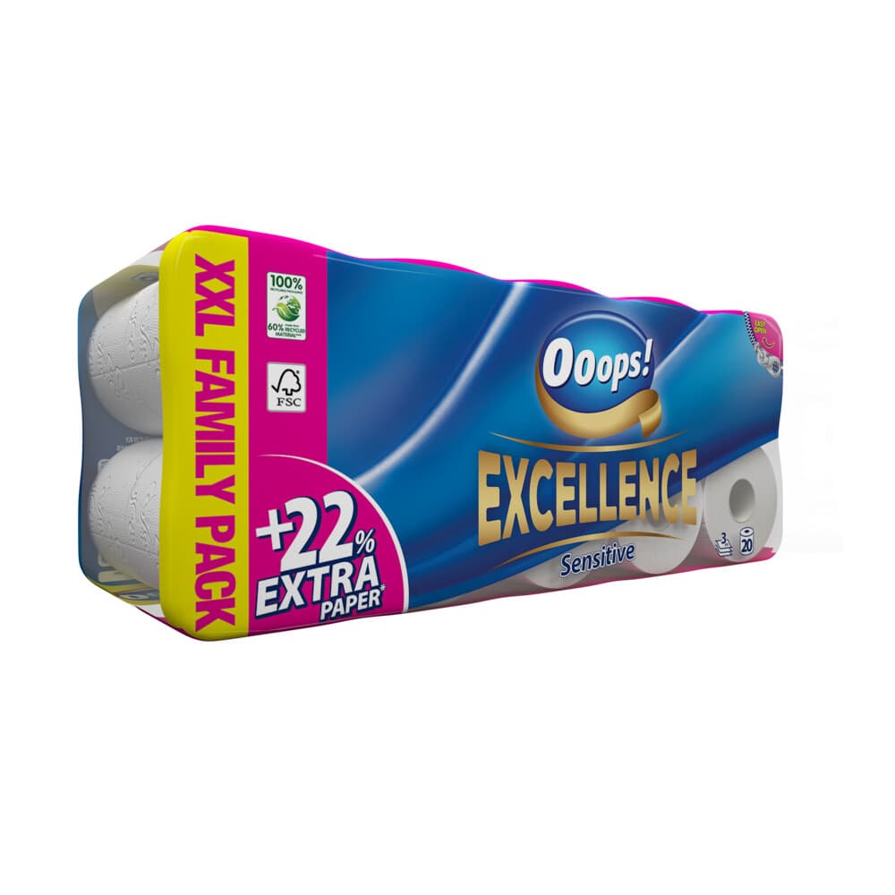 3x Ooops! Toiletpapier Excellence Sensitive 3-laags 20 stuks