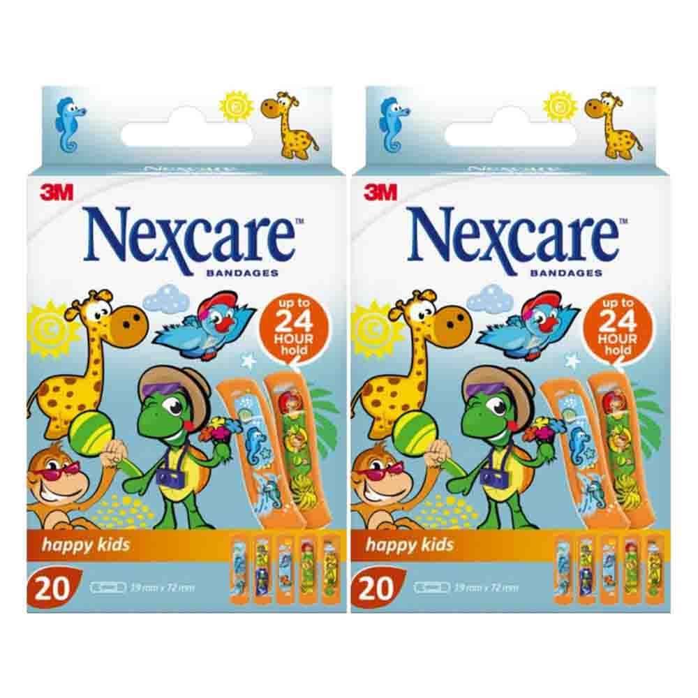 2x Nexcare Pleister Happy Kids 19 mm x 72 mm 20 stuks