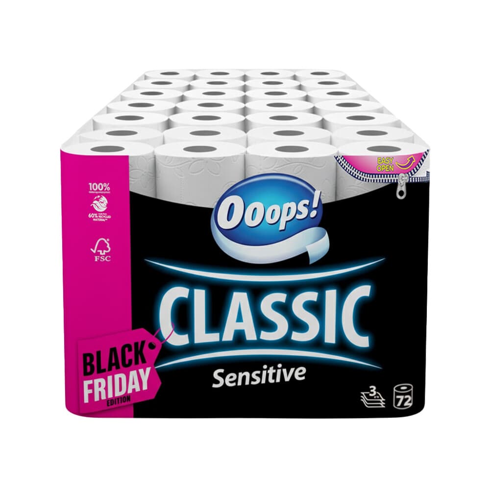 3x Ooops! Toiletpapier Classic Sensitive 3-laags Black Friday 24 stuks