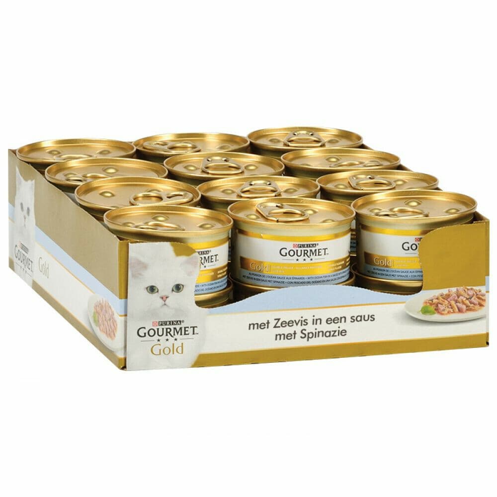 24x Gourmet Gold Kattenvoer Nat Luxe Mix Zeevis - Spinazie 85 gr