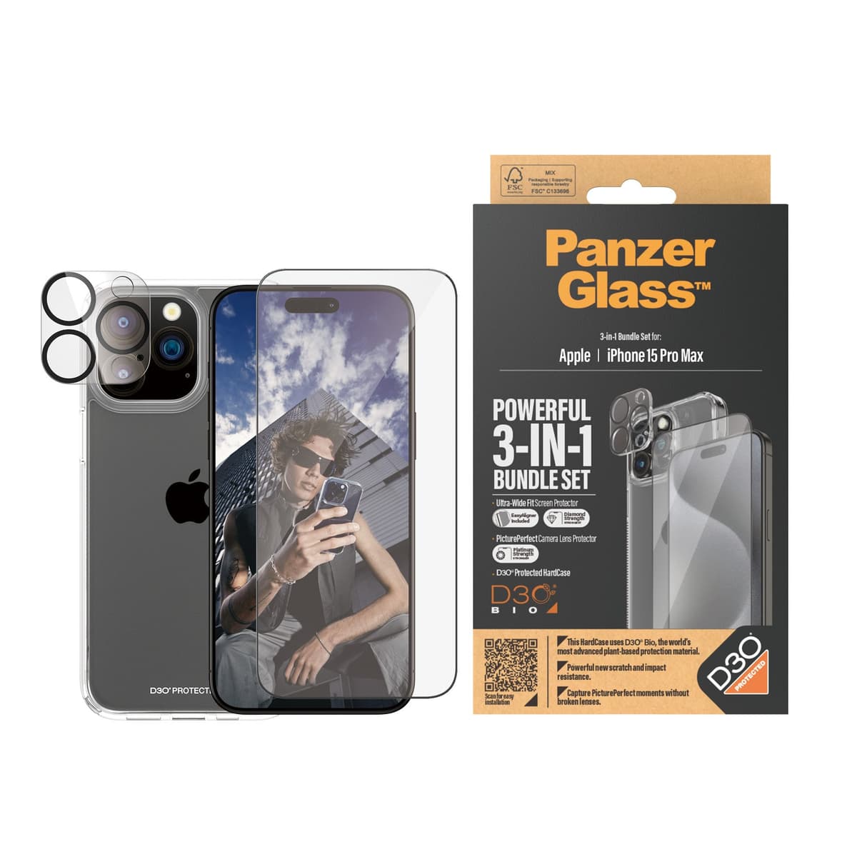 PanzerGlass - 3-i-1 Package iPhone 15 Pro Max - afbeelding 1