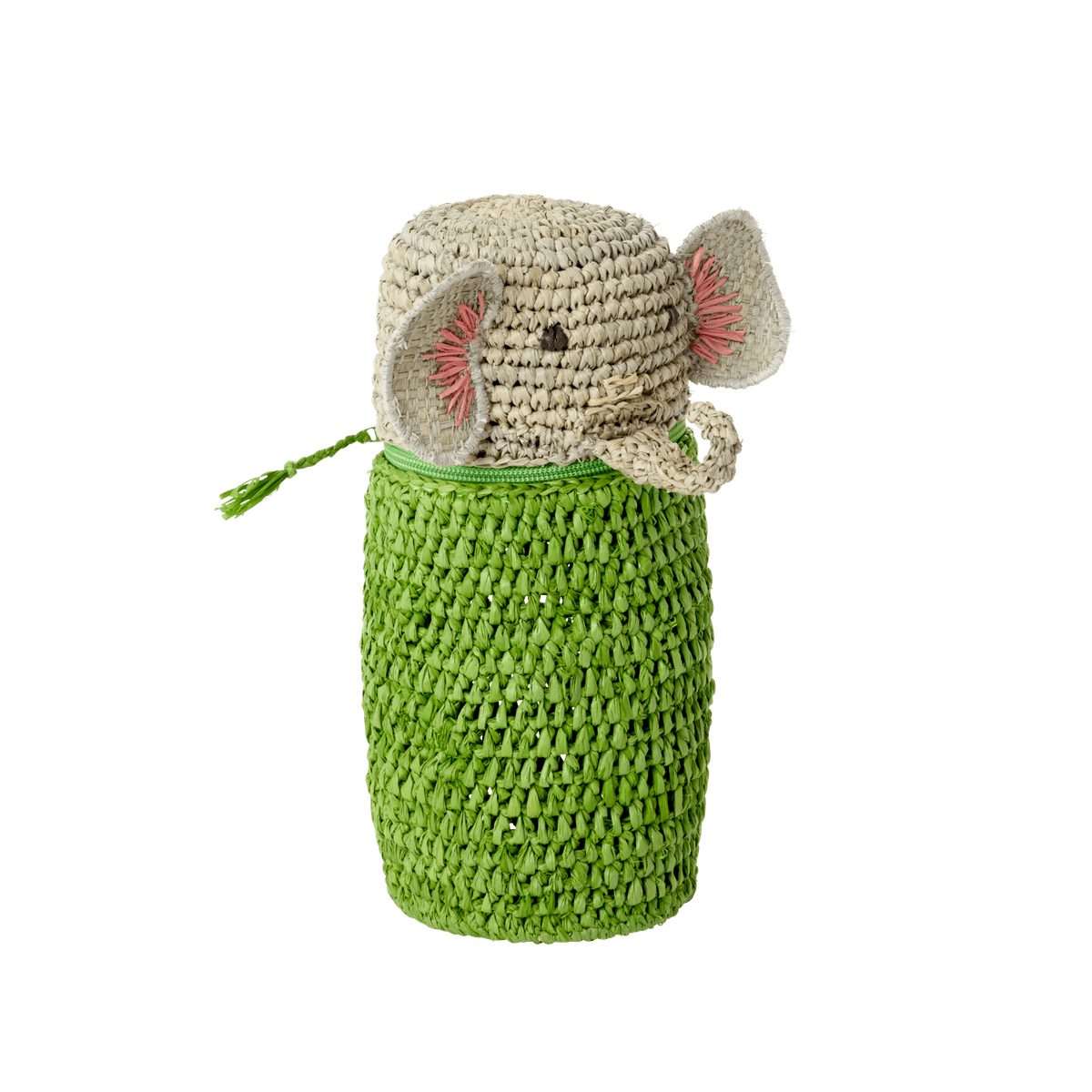 Rice - Raffia Crocheted Pencil Case/Purse - Elephant Shape - Green - afbeelding 1