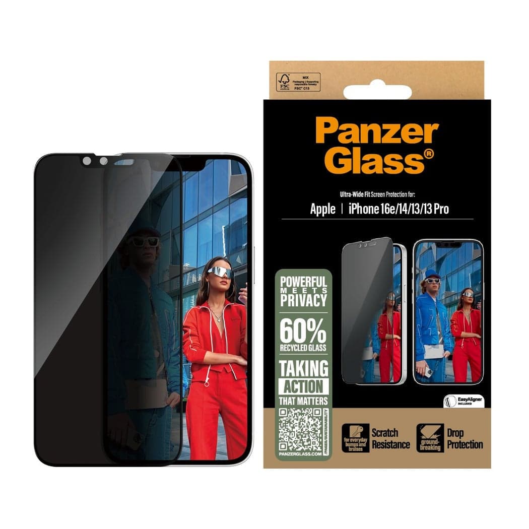 PanzerGlass - Privacy Screen Protection - iPhone 16e - 14 - 13 - 13 Pro - Ultra-Wide Fit - afbeelding 1