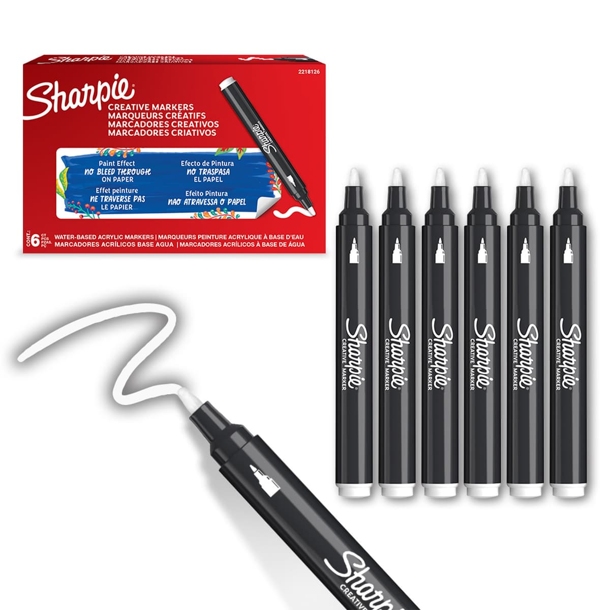 Sharpie - Creative Marker Acrylic Paint Pens - Bullet Tip Water-Based Paint Markers - White - 6 Count (SKU: 2218126) - afbeelding 1