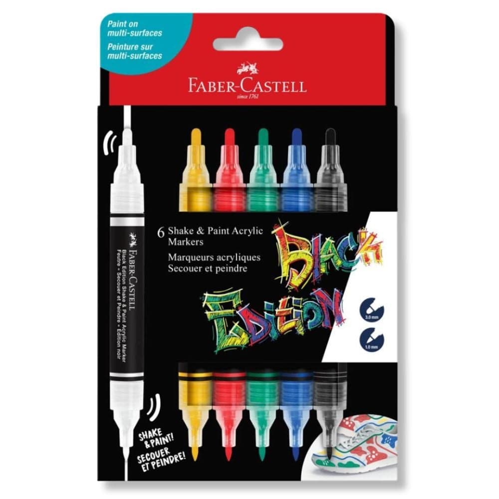 Faber-Castell - Black Edition Shake&Paint Acrylic Markers Set of 6 (Classic Colours) (285507) - afbeelding 1