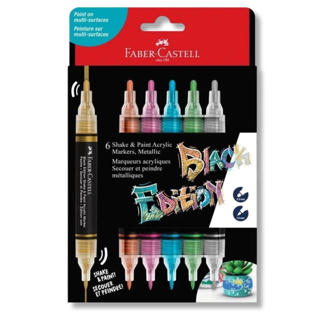 Faber-Castell - Black Edition Shake&Paint Acrylic Markers Set of 6 (Metallic Colours) (285517) - afbeelding 1