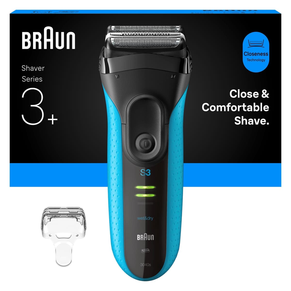 Braun - Series 3+ Electric Shaver, Precision Trimmer, Wet&Dry, 3040S - Blue - afbeelding 1
