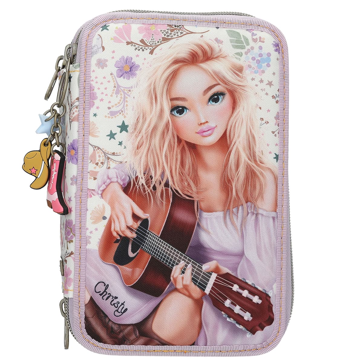 TOPModel - Triple Pencil Case COWGIRL - Cream-Coloured with Pale Purple Accents - afbeelding 1